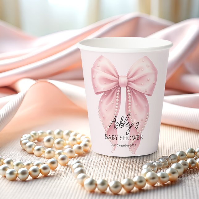 Pink Bow Girl Baby Shower Paper Cups (Creator Uploaded)