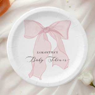 Pink Bow Girl Baby Shower Paper Plate