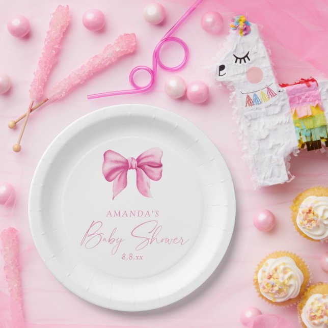 PINK BOW girl Baby shower Paper Plate (Party)