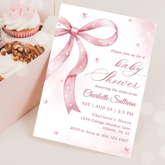 Pink Bow Girl Baby Shower Party Invitation (Creator Uploaded)