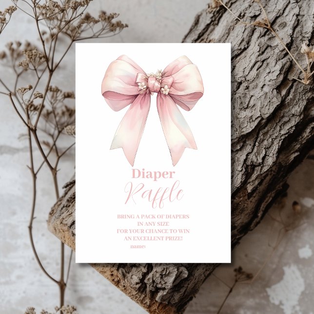Pink Bow Girl Baby Shower Raffle Diapper Enclosure Card (Creator Uploaded)