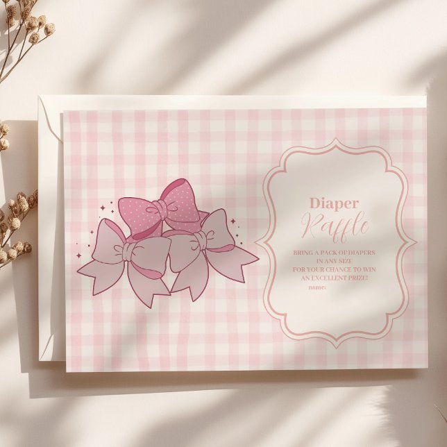 Pink Bow Girl Baby Shower Raffle Diapper Enclosure Card (Creator Uploaded)