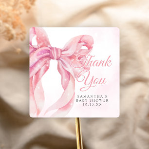 Pink Bow Girl Baby Shower Square Sticker