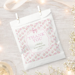 Pink Bow Girl Baby Shower Thank You Favour Bag