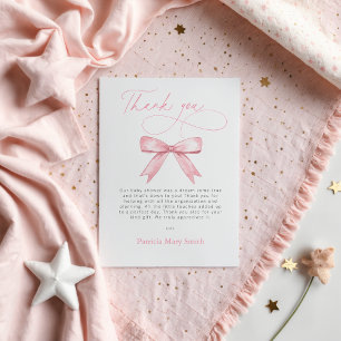  Pink Bow Girl Baby Shower Thank You PostCard