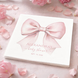 Pink Bow Girl Baby Shower Watercolor Coquette Napkin