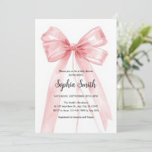 Pink Bow Girl Baby Shower Watercolor Invitation