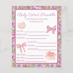 Pink Bow Girl Baby Shower Word Scramble