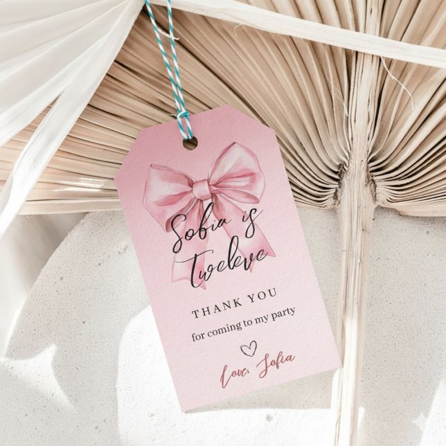 Pink Bow Girl Birthday Favor Tag (Creator Uploaded)