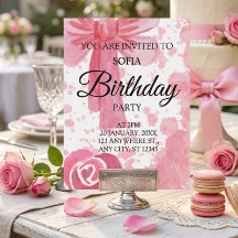 Pink Bow Girl Birthday Invitation