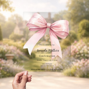 Pink bow girl clear Confirmation Acrylic Invitations