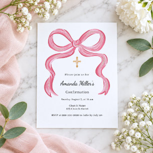 Pink Bow Girl Confirmation Invitation