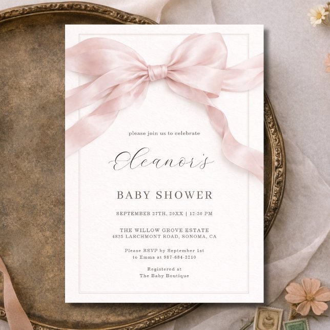 Pink Bow Girl Coquette Baby Shower Invitation (Creator Uploaded)