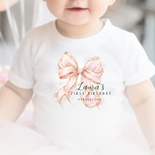 Pink Bow Girl First Birthday Party Baby Bodysuit