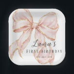 Pink Bow Girl First Birthday Party  Paper Plate<br><div class="desc">Paper Plates Pink Bow Girl First Birthday Party Thank your guests in the sweetest way with this elegant Paper Plates Pink Bow Girl First Birthday Party. Featuring a delicate pink bow design and soft blush tones, it perfectly matches a pink bow themed first birthday party for girls. Easily personalize the...</div>