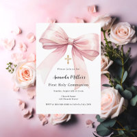 Pink bow girl First Communion
