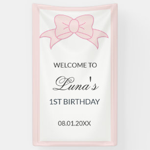 Pink Bow Girl Kids 1st Birthday Banner