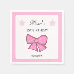 Pink Bow Girl Kids 1st Birthday Napkin