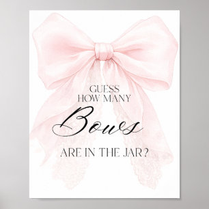 Pink Bow Girl Modern Baby Shower Guess Game Poster