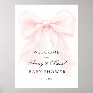 Pink Bow Girl Modern Baby Shower Poster