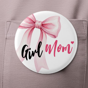 Pink Bow Girl Mom Ribbon Cute Baby Shower 2 Inch Round Button