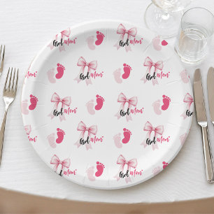 Pink Bow Girl Mom Ribbon Cute Baby Shower Paper Plate