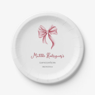 Pink Bow Girl Quinceanera Birthday Paper Plate