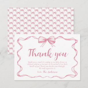 Pink Bow Girl Ribbon Baby Shower Thank You Card