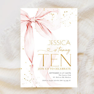 Pink Bow Girls 10th Birthday  Invitation