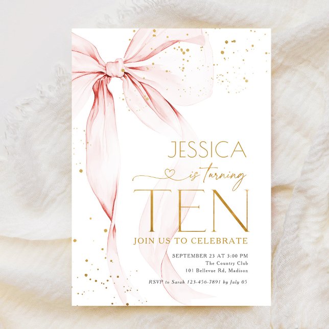 Pink Bow Girls 10th Birthday  Invitation (Creator Uploaded)