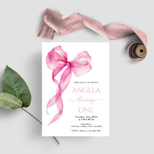 Pink Bow Girls 1st Birthday Invitation