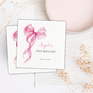 Pink Bow Girls 1st Birthday Napkin