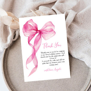 Pink Bow Girls 1st Birthday Thank You Card