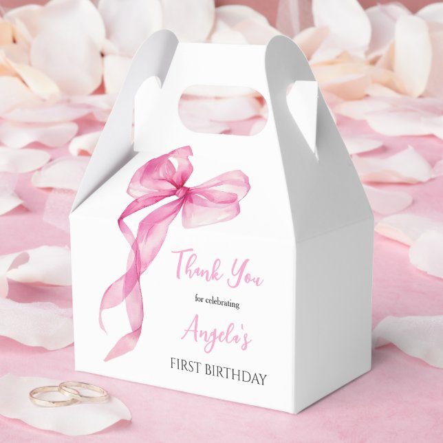 Pink Bow Girls 1st Birthday Thank You Favor Box (Wedding)