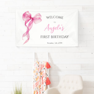 Pink Bow Girls 1st Birthday Welcome Banner