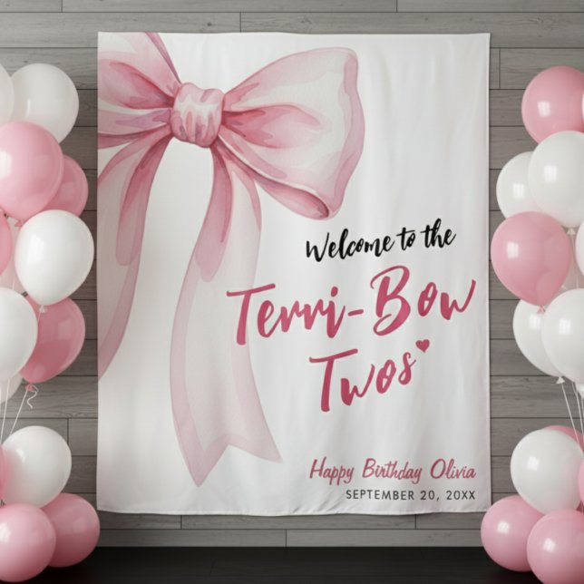 Pink Bow Girls 2nd Birthday Party Terrible Two Tapestry (Pink Bow Girls 2nd Birthday Party Terrible Two Tapestry
)