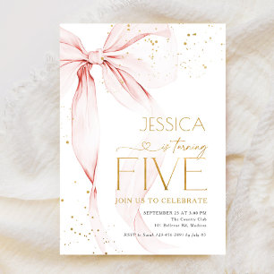 Pink Bow Girls 5th Birthday  Invitation