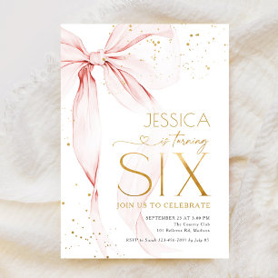 Pink Bow Girls 6th Birthday  Invitation