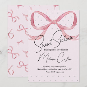 Pink Bow Girls Coquette Sweet 16 Birthday Invitation