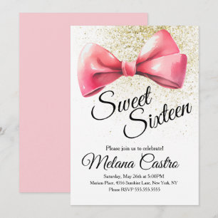 Pink Bow Girls Coquette Sweet 16 Birthday Invitation