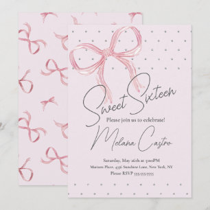 Pink Bow Girls Coquette Sweet 16 Birthday Invitation