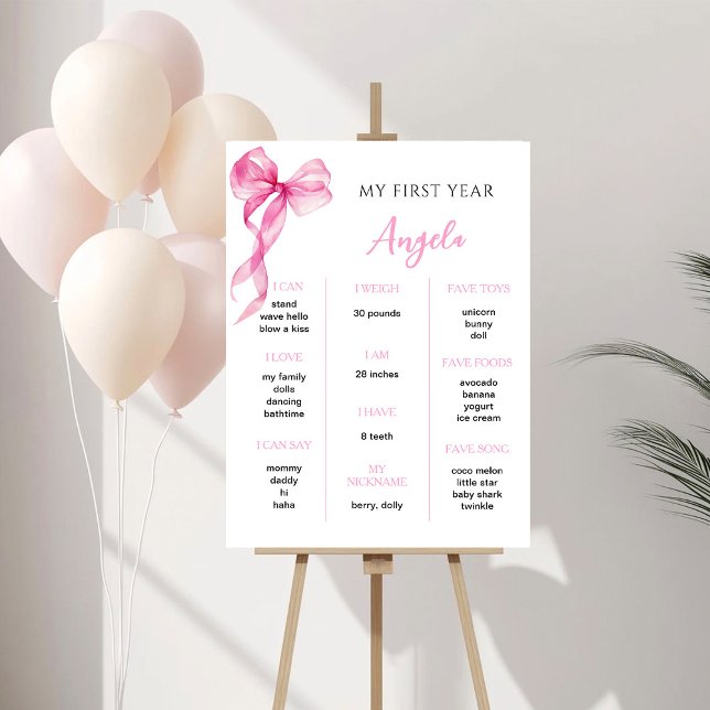 Pink Bow Girls first birthday milestone Poster (Creator Uploaded)