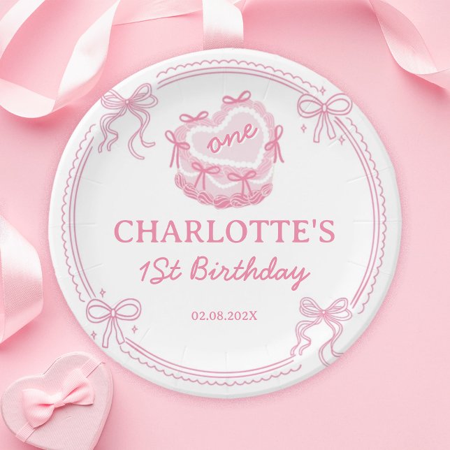 Pink Bow Girls Just Wanna Be One Birthday Paper Plate (Creator Uploaded)