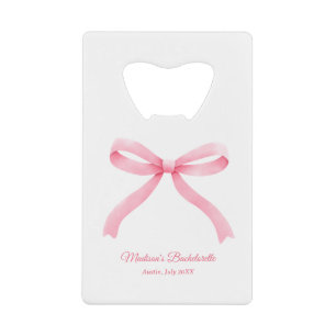 Pink Bow Girly Aesthetic Bachelorette Party Favour Credit Card Bottle Opener