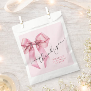 Pink Bow girly Birthday Thank you Favour Bag