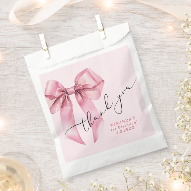 Pink Bow girly Birthday Thank you Favour Bag (Clipped)