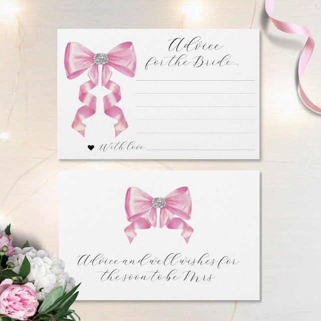 Pink Bow Glam Bridal Shower Advice Cards (Creator Uploaded)