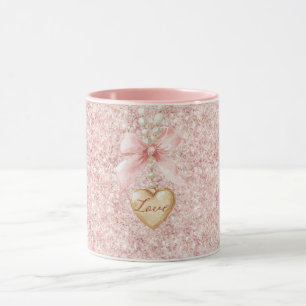 Pink Bow Glitter Love Heart Necklace   Mug