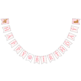 Pink Bow Golden Retriever Birthday Banner Flags
