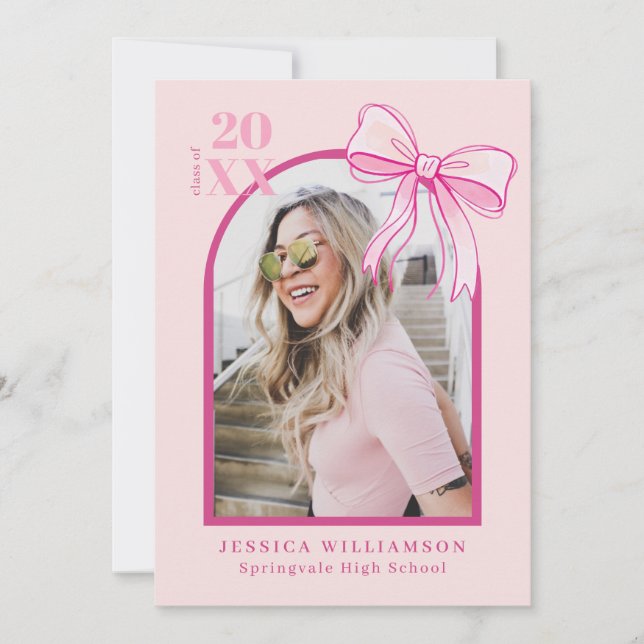 Pink Bow Graduation Announcement Photo (Front)